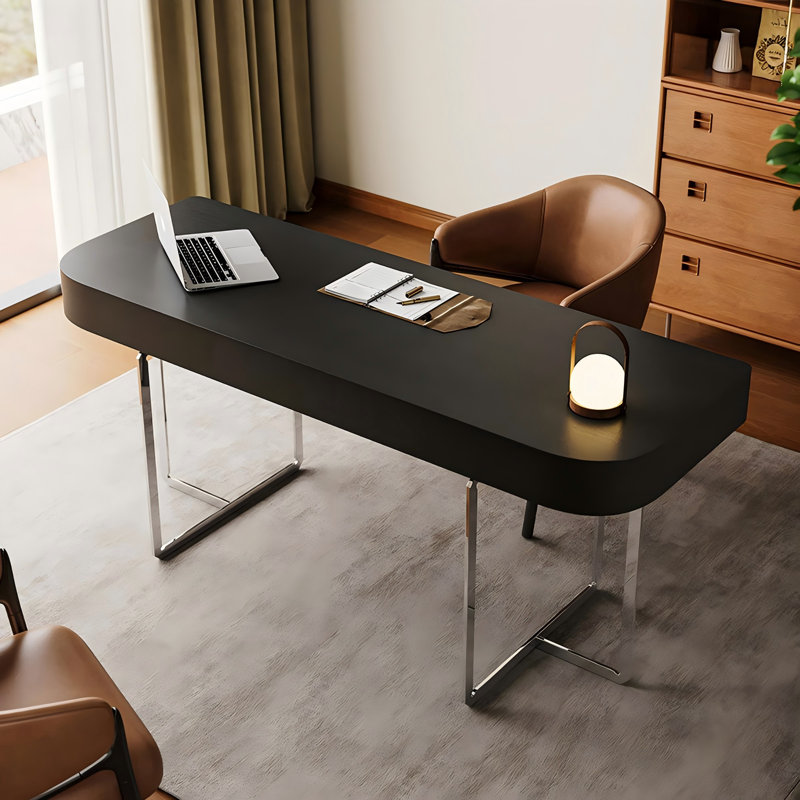 Black Rectangle Solid Wood Multi layer Board Writing Desk 2 drawer 29.53 H x 47.24 W x 23.62 D